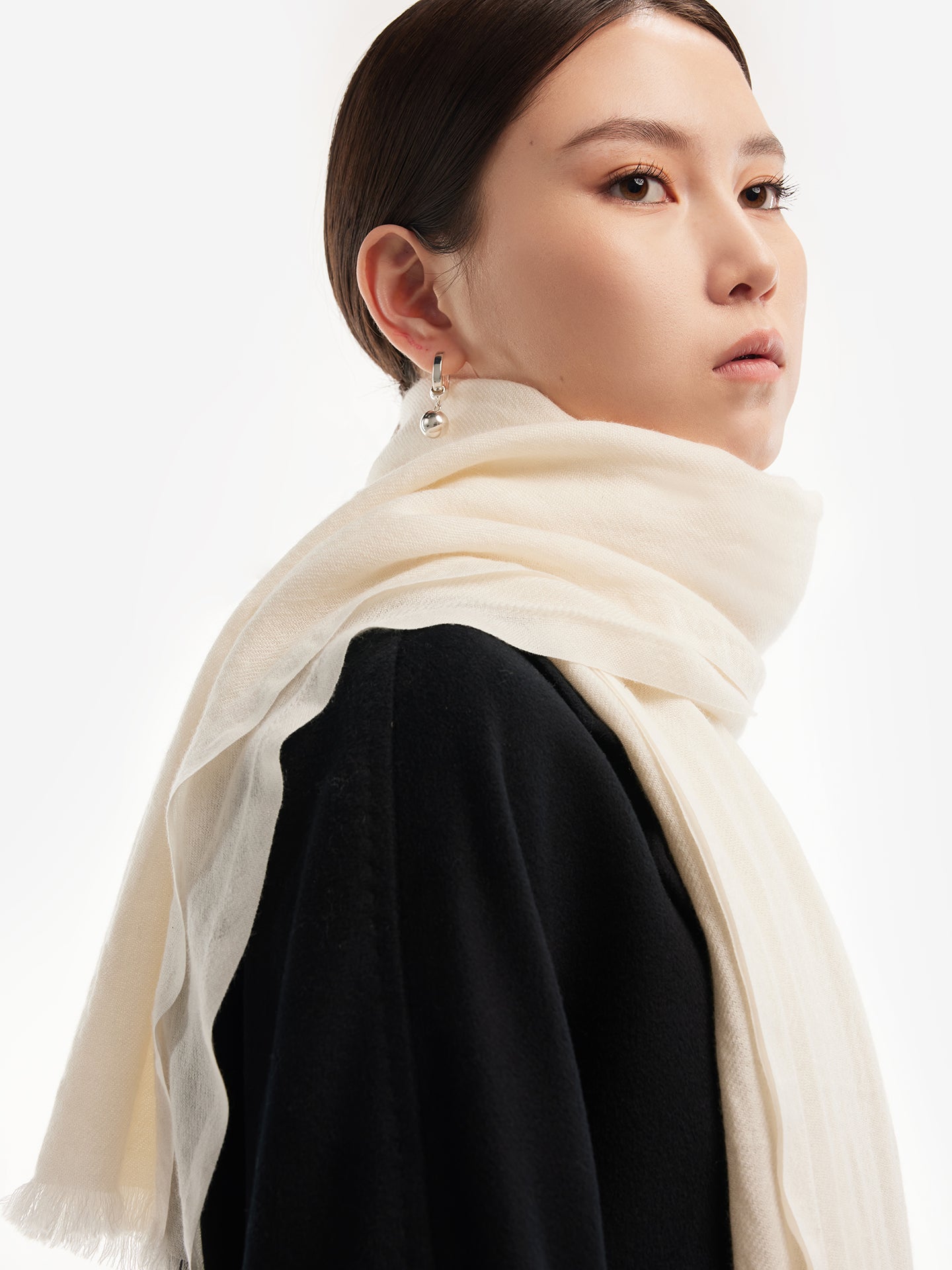 Écharpe tissée avec bords contrastant unisex blanc - Gobi Cashmere