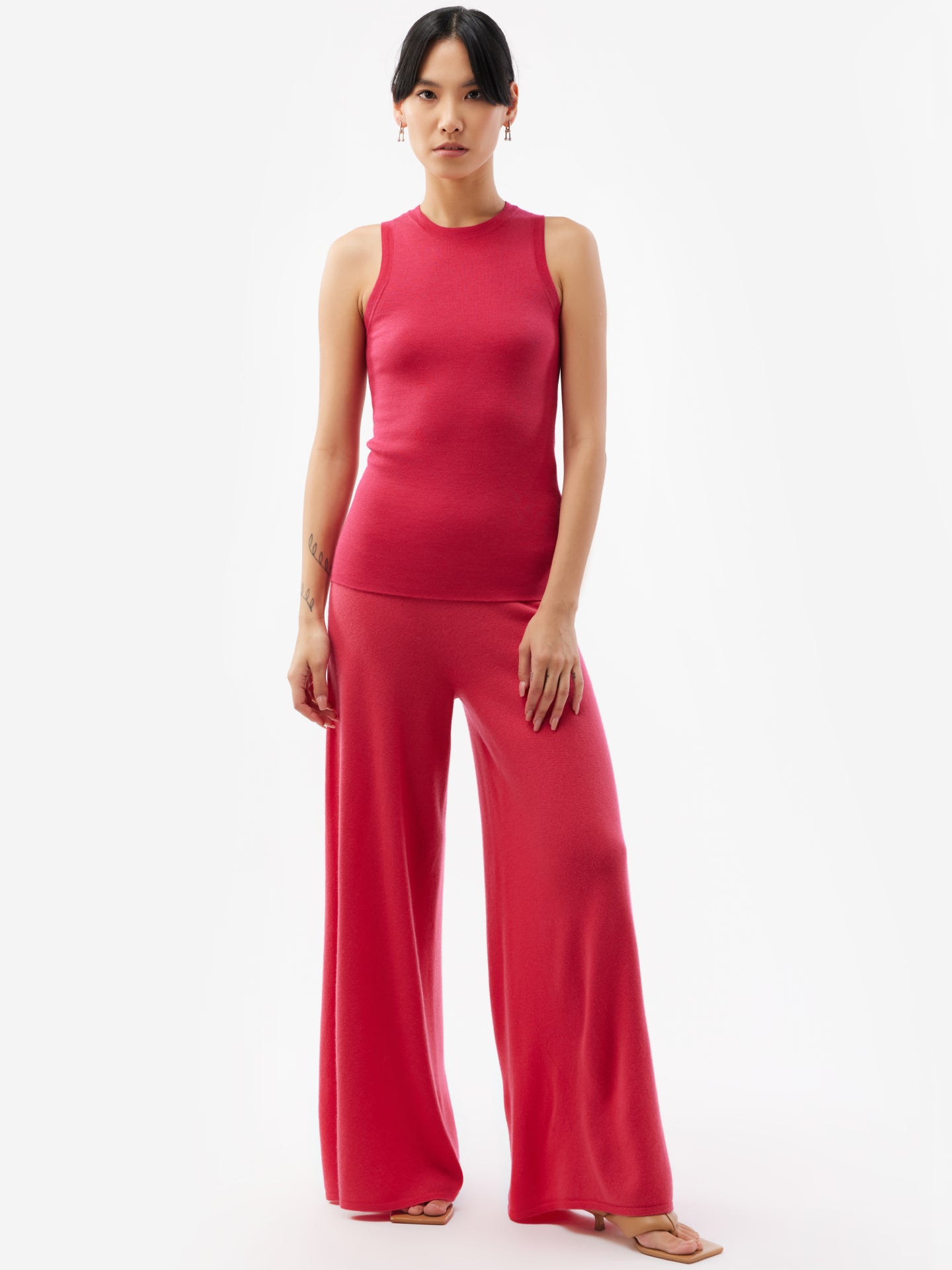 Pantalon 3D à jambes larges en cachemire rose - Gobi Cashmere