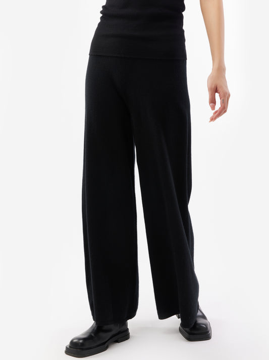 Pantalon 3D à jambes larges en cachemire noir - Gobi Cashmere