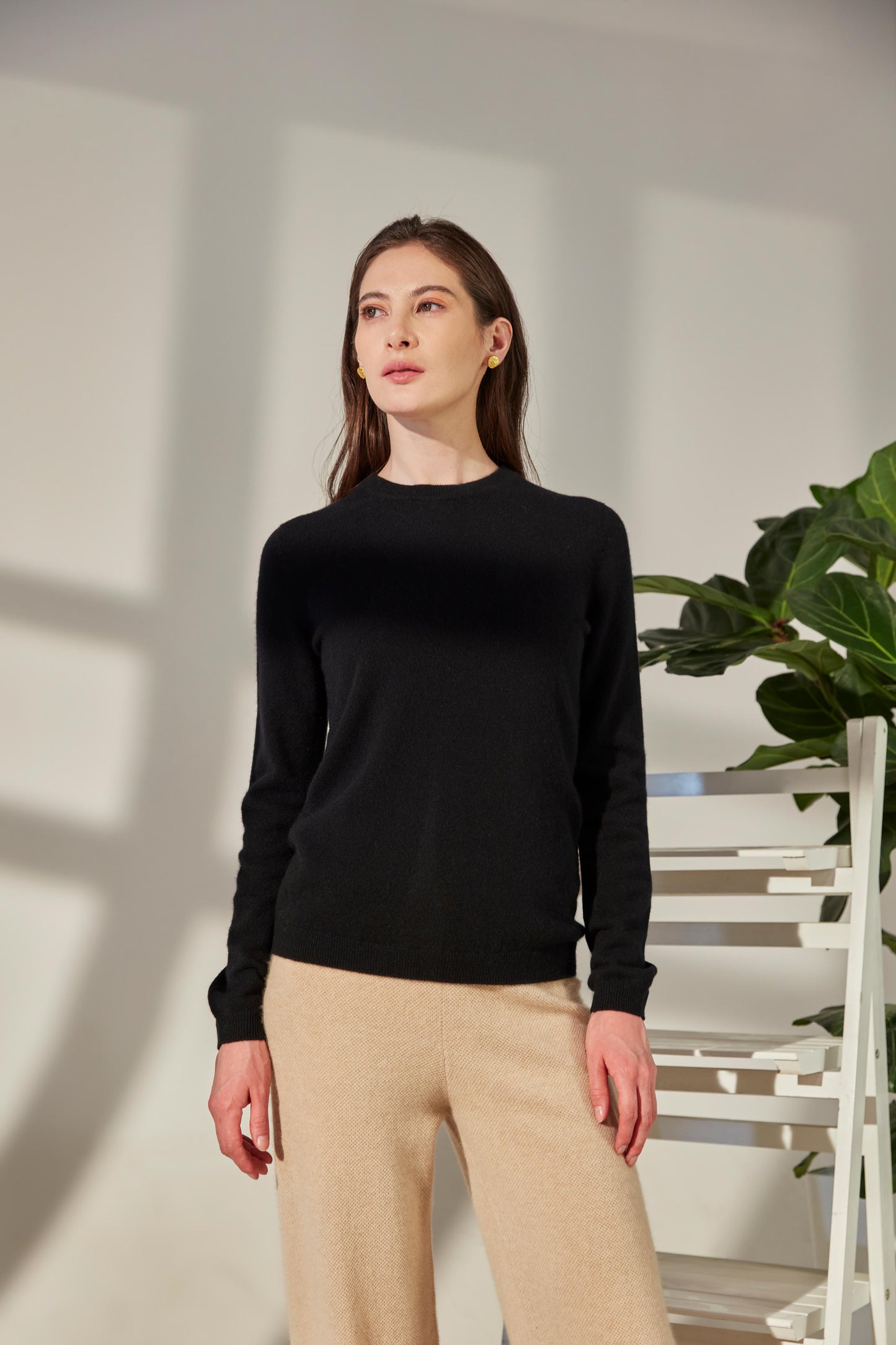 Pull col rond en Cachemire pour femmes Noir - Gobi Cashmere