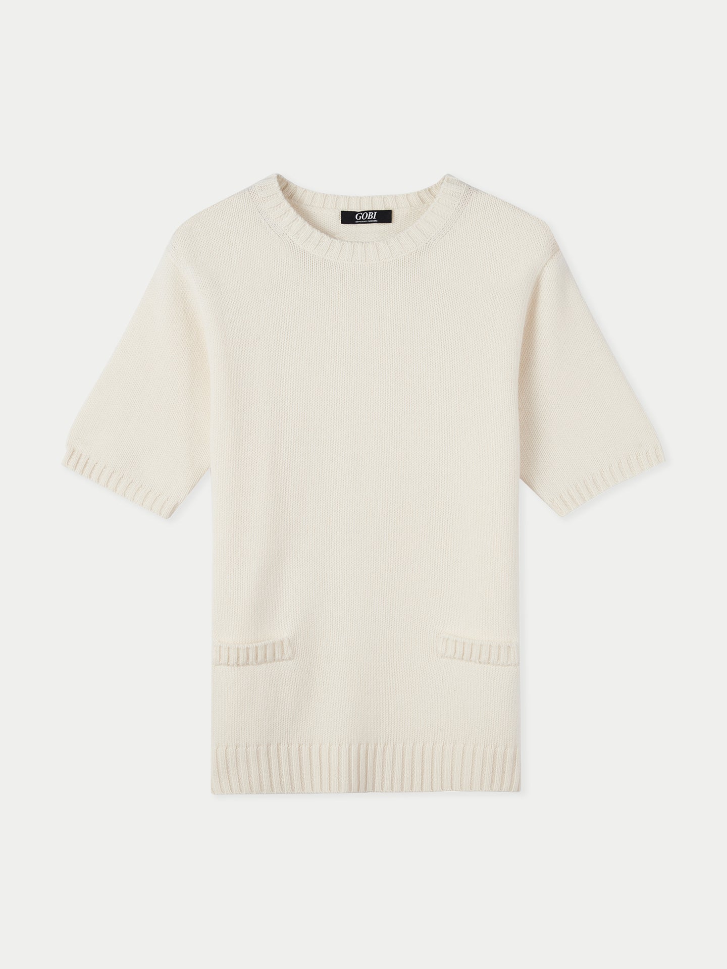 T-shirt à col en C en cachemire blanc - Gobi Cashmere